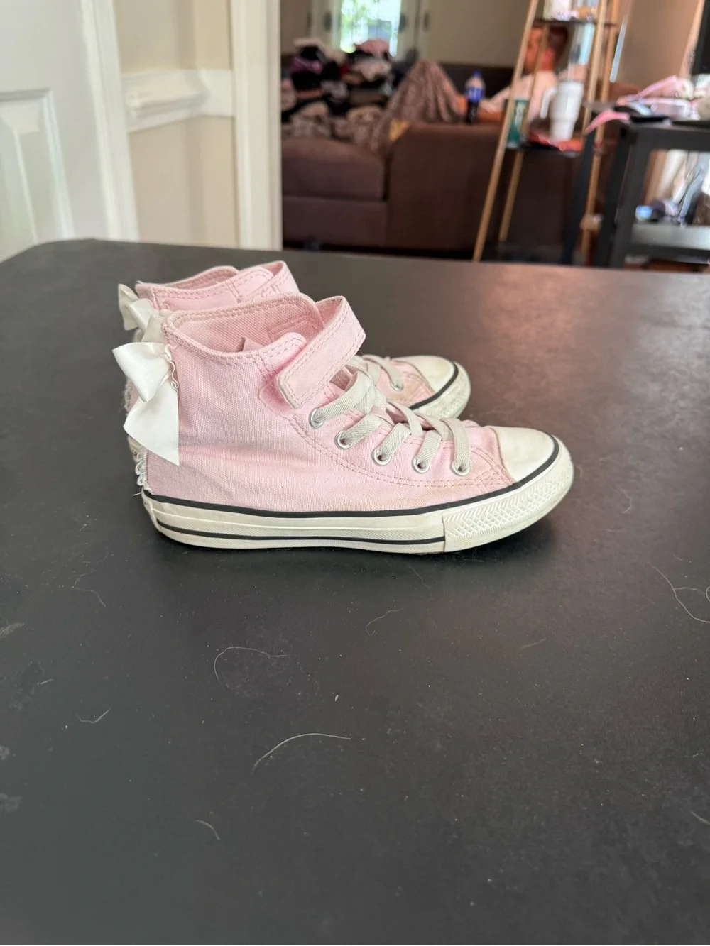 Converse Kids Pink High-Top Sneakers with White Satin Bows
